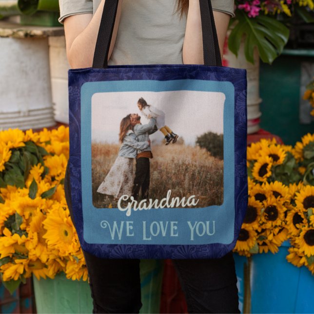 Bolsa Tote Foto Personalizada Chic Texto Vovó Mãe Presente (Criador carregado)