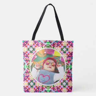 Bolsa Tote Foto personalizada, cor-de-rosa feliz Dia das Mães