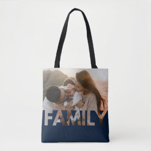 Bolsa Tote Foto personalizada da família Azul escuro