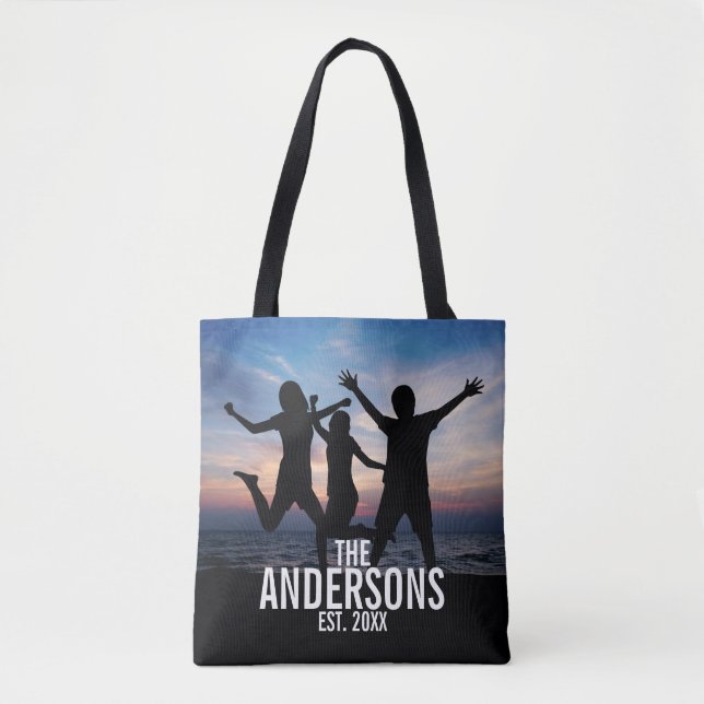 Bolsa Tote Foto personalizada da família com nome da família (Frente)