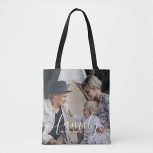 Bolsa Tote Foto personalizada da família com nome personaliz