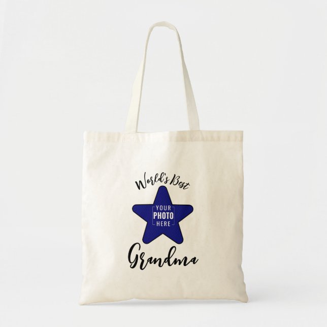 Bolsa Tote Foto Personalizada da Melhor Avó com Estrela (Frente)