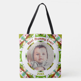 Bolsa Tote Foto personalizada da melhor múmia do dia da mãe v