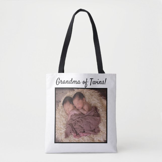 Bolsa Tote Foto personalizada de bebê vovó de gêmeos (Frente)