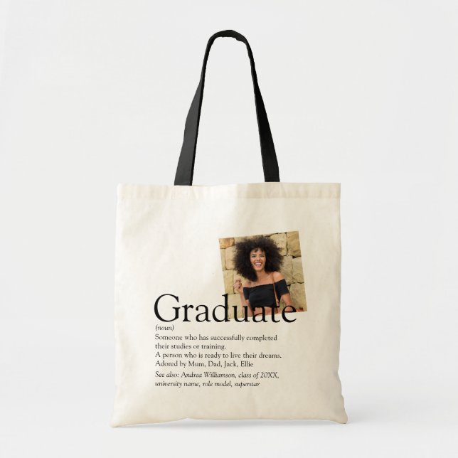 Bolsa Tote Foto Personalizada de Definição de Graduado (Frente)
