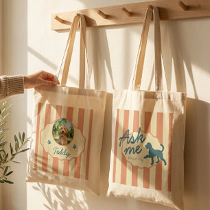 Bolsa Tote Foto Personalizada de Golden Doodle com Nome em Li