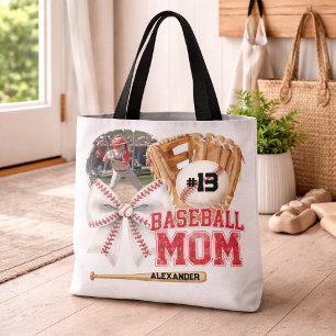 Bolsa Tote Foto Personalizada de Mãe de Beisebol