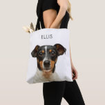 Bolsa Tote Foto personalizada do cão de estimação Nome da sua<br><div class="desc">Carregar a memória do seu amigo peludo em todos os lugares com este saco de tote personalizado! Apresentando a foto e o nome do seu cão, este bolsa personalizado é a forma perfeita de mostrar o seu amor pelo seu animal de estimação. Seja para tarefas cotidianas ou como uma manutenção...</div>