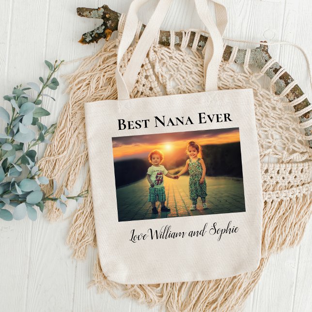 Bolsa Tote Foto personalizada do melhor nana nunca (Best Nana Ever Kid's Photo/Names Tote Bag)