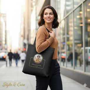 Bolsa Tote Foto Personalizada e Nome com Cargo Preto