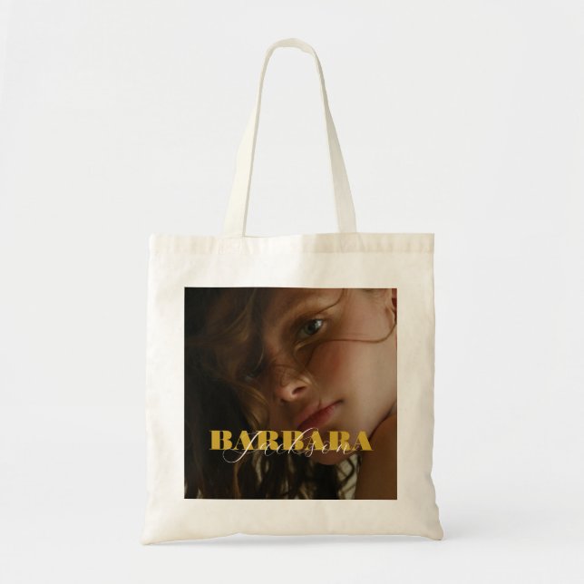 Bolsa Tote Foto personalizada e nome Toque frente e verso dup (Frente)