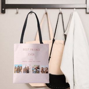 Bolsa Tote Foto personalizada, melhor amigo colagem, cor-de-r