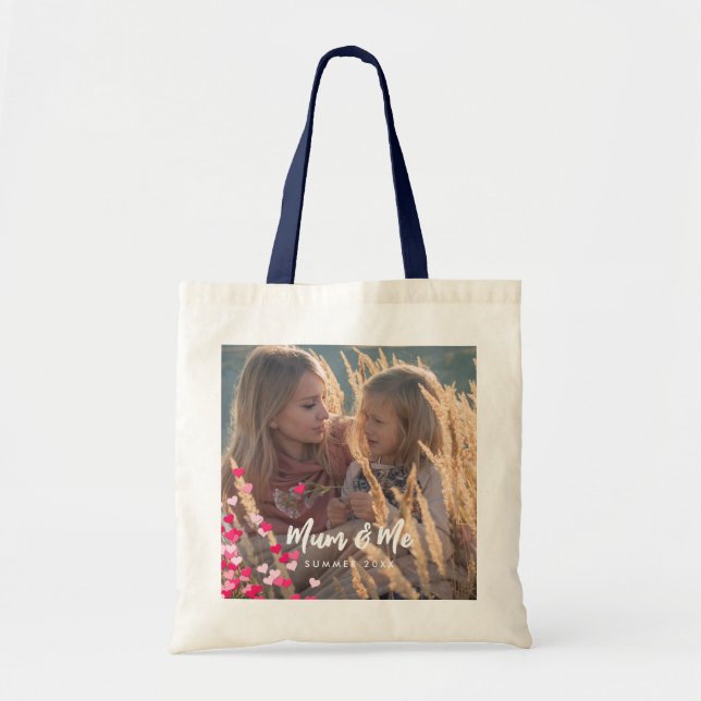Bolsa Tote Foto Personalizada Moderna Escrevendo Corações Ros (Frente)