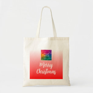 Bolsa Tote Foto personalizada ou logotipo Merry Christmas Typ