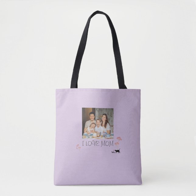Bolsa Tote Foto personalizada roxa e Dia das Mães (Frente)
