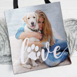 Bolsa Tote Foto Pet do Cachorro de Impressão do LOVE Personal<br><div class="desc">AMOR! Celebre o seu melhor amigo com uma foto de cão única e personalizada para o saco e guarde. Surpreenda seu amante favorito de cachorro, seja aniversário, Dia de as mães, dia de os namorados, ou Natal com esse saco de tote de cachorro fotógrafo de amor. Esse saco de fotos...</div>
