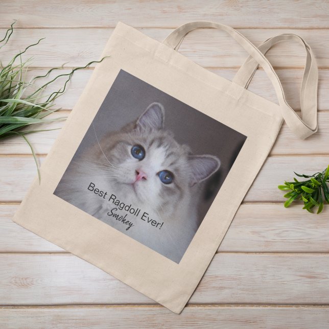 Bolsa Tote Foto Pet Personalizada Melhor Gato Ragdoll De Todo (Personalize with your photo, text and pet name.)