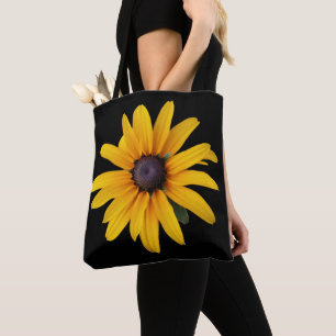 Bolsa Tote Foto preta amarela da flor