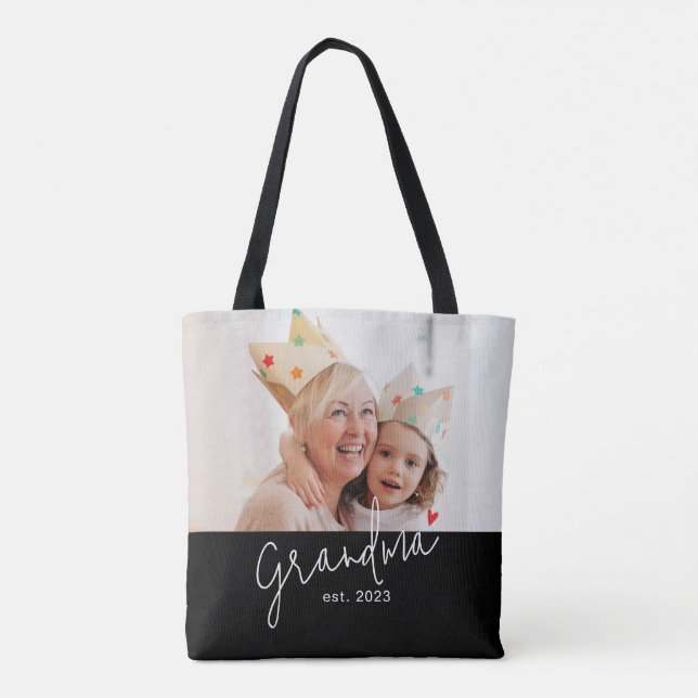Bolsa Tote Foto Preta com Letra Avó Estabelecida (Verso)