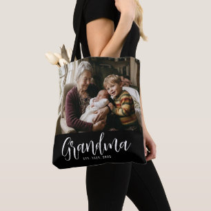 Bolsa Tote Foto preta com texto de avó estabelecida
