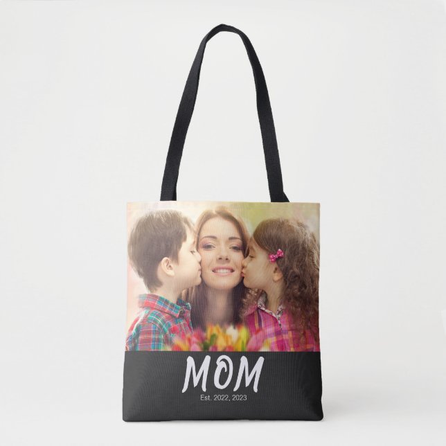 Bolsa Tote Foto Preta de Estabelecimento da Mamãe (Frente)