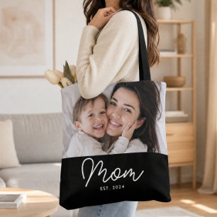 Bolsa Tote Foto preta de roteiro estabelecido pela mãe