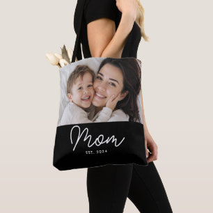 Bolsa Tote Foto preta de roteiro estabelecido pela mãe