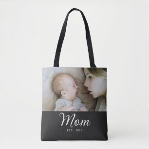 Bolsa Tote Foto Preta de Roteiro Estabelecido pela Mamãe