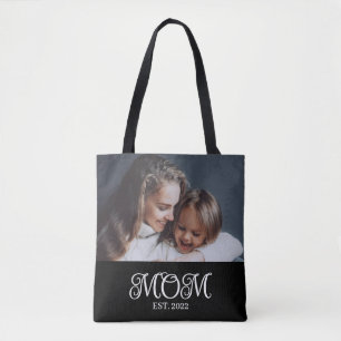 Bolsa Tote Foto preta de roteiro estabelecido pela mamãe