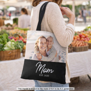 Bolsa Tote Foto Preta de Roteiro Estabelecido pela Mamãe