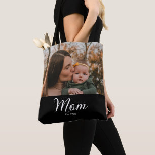 Bolsa Tote Foto Preta de Roteiro Estabelecido pela Mamãe