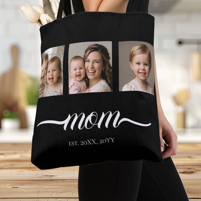 Bolsa Tote Foto Preta Script da Mamãe Estabelecida (Criador carregado)