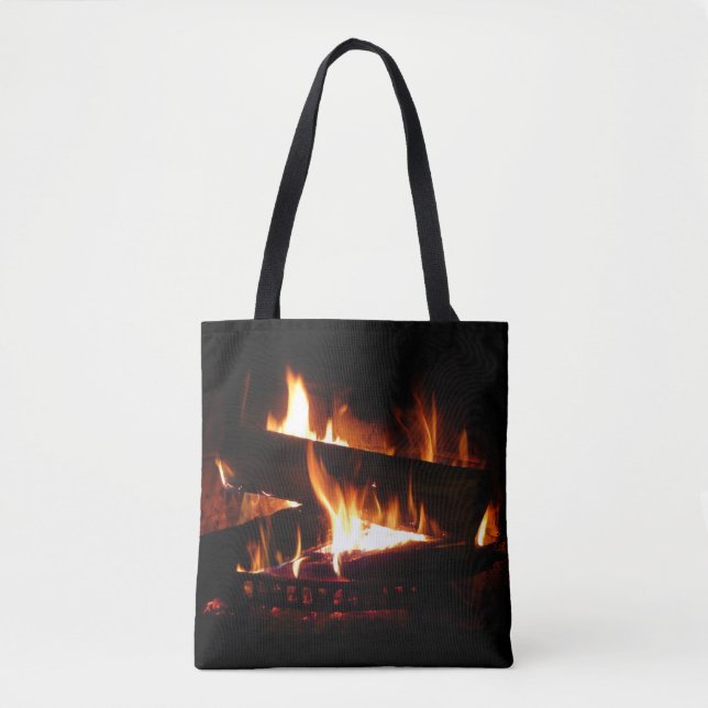 Bolsa Tote Fotografia da cena de inverno quente em lareira (Frente)