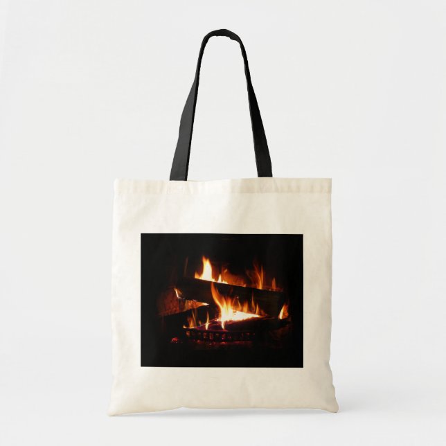 Bolsa Tote Fotografia da cena de inverno quente em lareira (Frente)