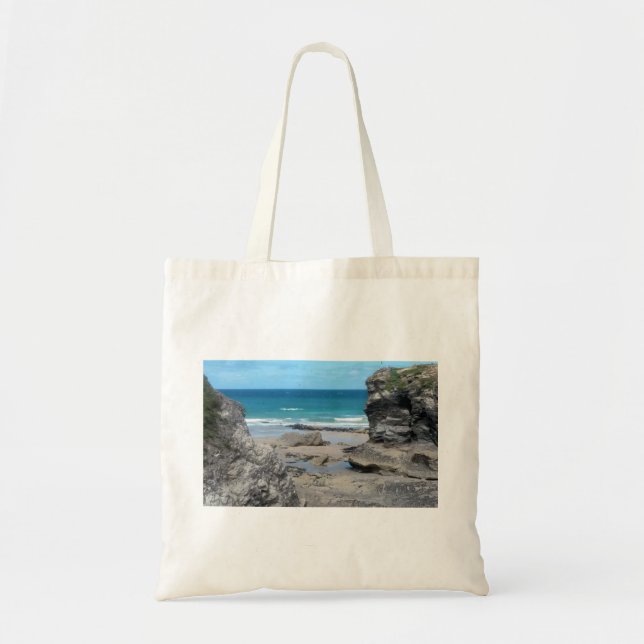Bolsa Tote Fotografia de Newquay Cornualha da praia de Porth (Frente)