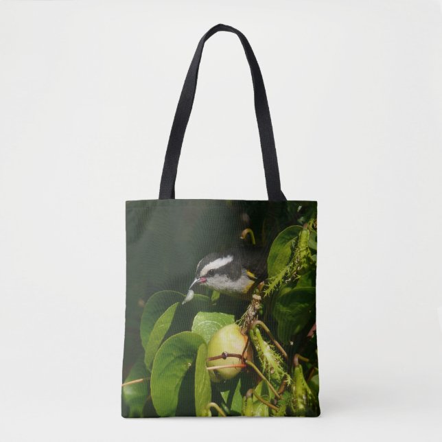 Bolsa Tote Fotografia de Pássaro Bananaquit Comendo Tropical (Frente)