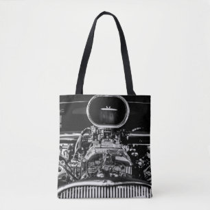 BOLSA TOTE FOTOGRAFIA EM GRAYSCALE DO MOTOR DE CARRO VINTAGE