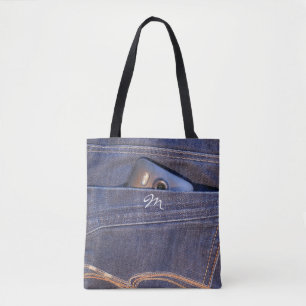 Bolsa Tote Fotografia em jeans de demonstração azuis monogr
