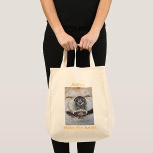 Bolsa Tote fotografia engraçada do cachorro sorridente akita