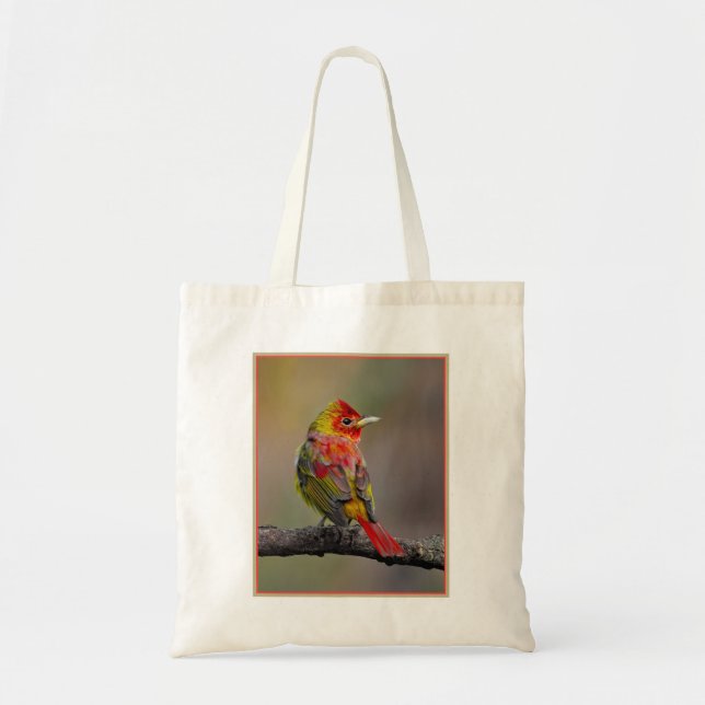 Bolsa Tote Fotografia Original de Tanager Escarlate em Muda (Frente)