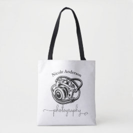Bolsa Tote Fotografia Preto Branco Logotipo Câmera Gráfica