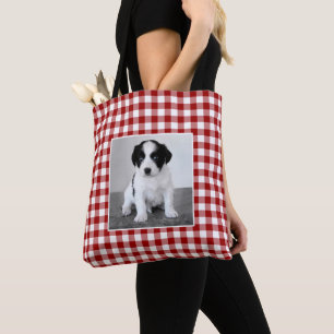 Bolsa Tote Fotos Personalizadas Padrão Xadrez Vermelho e Bran