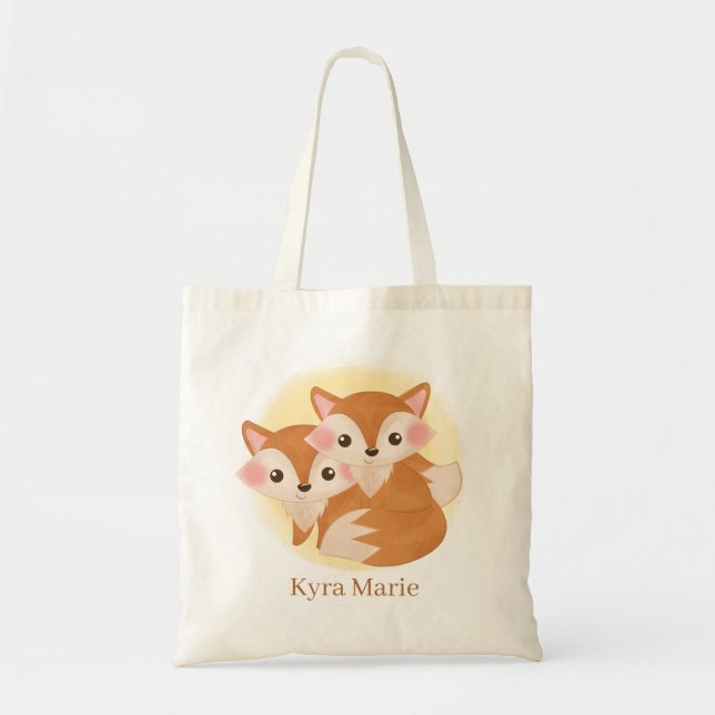 Bolsa Tote fox amantes bonitos adicionam nome Tote Bag (Frente)