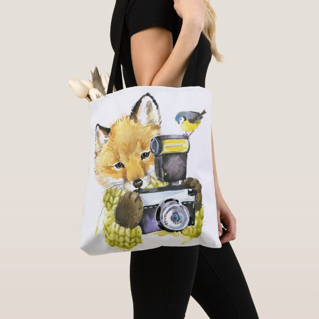 Bolsa Tote Fox bonito da aguarela que toma imagens (Close Up)