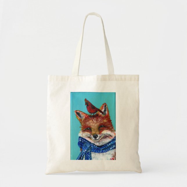 Bolsa Tote Fox de inverno com Cardeal! (Frente)