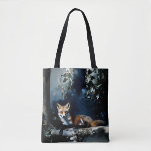 Bolsa Tote Fox misteriosa no retrato da floresta