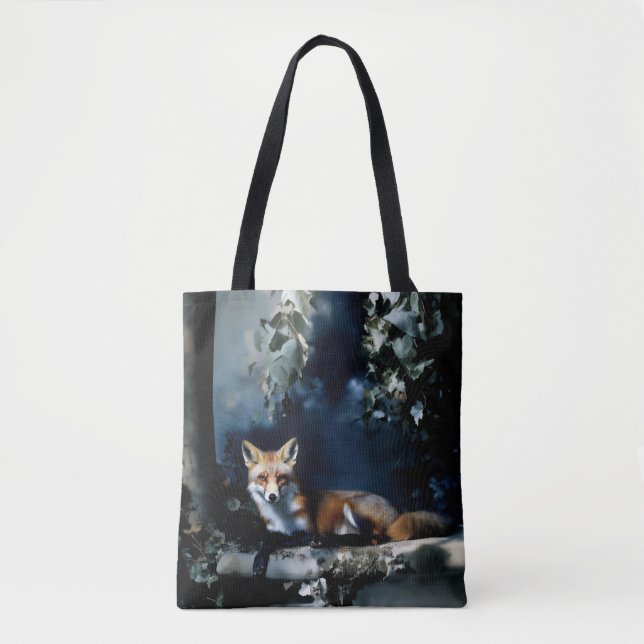 Bolsa Tote Fox misteriosa no retrato da floresta (Frente)