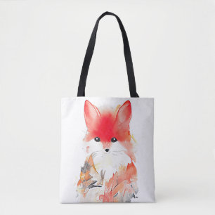 Bolsa Tote Fox Wild Animal Nature Watercolor Art Painting