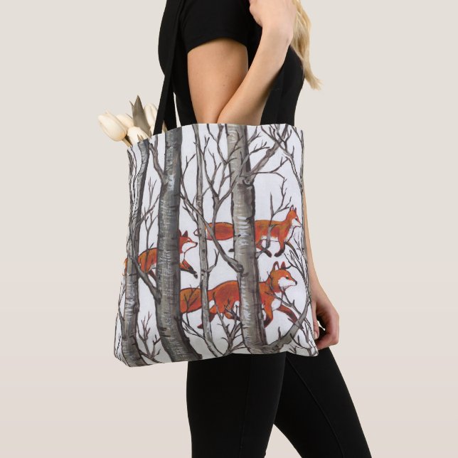 Bolsa Tote Fox Woods Willife Nature Tres Cinzas Arte de Neve (Close Up)