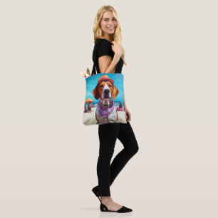 Bolsa Tote Foxhound Inglês Americano na Praia, presente de ve